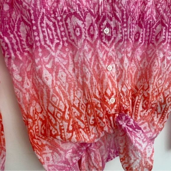 LAUREN RALPH LAUREN Colorful Batik print Tie front Button up Shirt S-M LIKE NEW - Picture 9 of 12